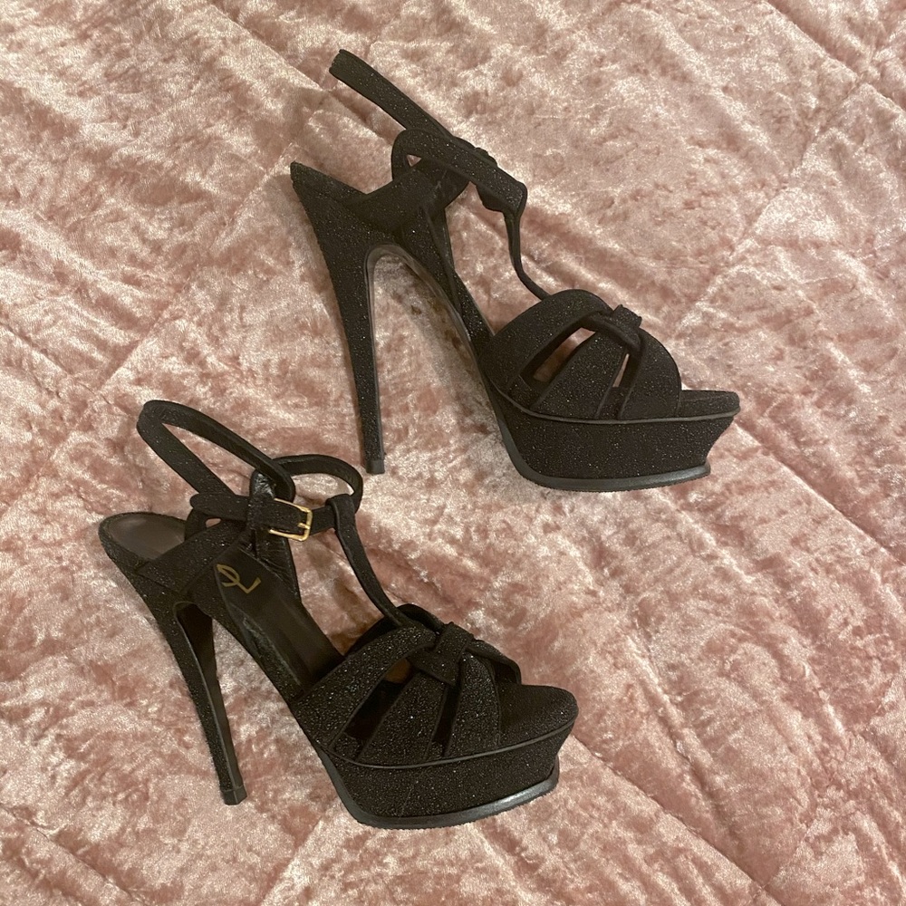 Black crystal saint laurent tribute sandels